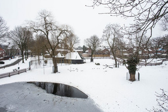 空中视图雪覆盖<strong>传统</strong>的住房的荷兰冬天季节空中视图雪覆盖<strong>传统</strong>的住房的荷兰