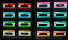 古董紧凑的盒式磁带磁带关闭集老音频磁带