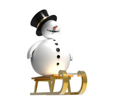 雪人金雪橇圣诞节装饰孤立的白色渲染