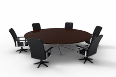 会议表格与六个椅子白色背景呈现