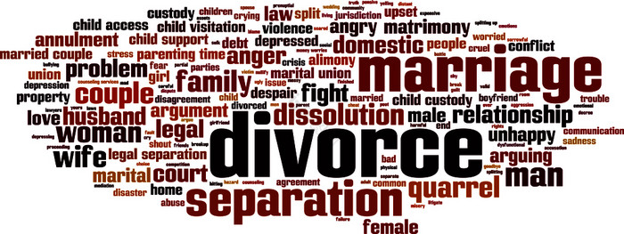 离婚词云拼贴画使单词关于离婚向量插图图片