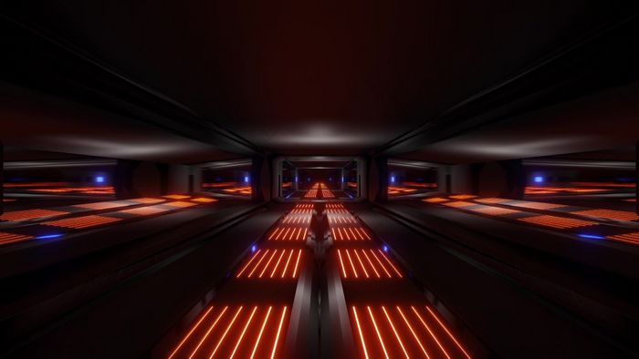 黑暗黑色的空间科幻隧道与奥兰多蓝色的发光的灯插图壁纸背景科幻未来主义的空间船走廊背景壁纸与不错的发光的灯黑暗黑色的空间科幻隧道与奥兰多蓝色的发光的灯插图壁纸背景