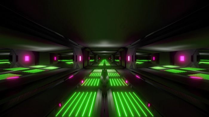 黑暗黑色的空间科幻隧道与绿色粉红色的发光的灯插图壁纸背景科幻未来主义的空间船走廊背景壁纸与不错的发光的灯黑暗黑色的空间科幻隧道与绿色粉红色的发光的灯插图壁纸背景