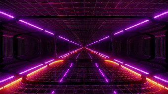 未来主义的幻想科幻线框隧道建筑呈现壁纸背景设计未来科幻线框走廊与不错的发光的灯未来主义的幻想科幻线框隧道建筑呈现壁纸背景设计