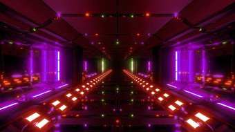 未来主义的科幻金属隧道走廊与不错的发光的灯呈现背景壁纸未来科幻空间建筑插图未来主义的科幻金属隧道走廊与不错的发光的灯呈现背景壁纸