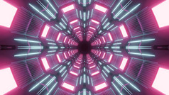 对称的插图摘要背景生动的隧道照亮与粉红色的灯插图摘要隧道与粉红色的照明