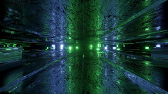 插图通过照亮隧道与绿色和蓝色的霓虹<strong>灯灯</strong>和反射效果为摘要未来主义的背景设计发光的霓虹<strong>灯灯</strong>黑暗隧道插图