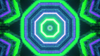 呃插图蓝色的和绿色霓虹灯灯闪亮的明亮内部未来主义的八角形状的隧道生动的八角形状的隧道呃插图