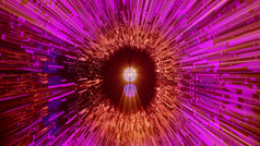 明亮的红色的和粉红色的霓虹灯光反射发光的轮形状的灯照明未来主义的虚拟世界隧道呃插图超现实主义的虚拟世界隧道与色彩斑斓的照明呃插图