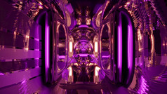 摘要插图呃长隧道与紫色的颜色和轮形状的元素墙与未来主义的设计插图紫色的反光隧道