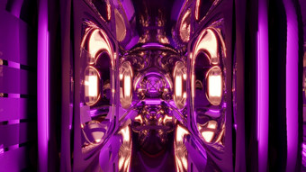 摘要插图呃隧道与紫色的照明和长通道与有<strong>创意</strong>的元素<strong>墙</strong>与有<strong>创意</strong>的风格插图呃未来主义的隧道