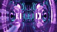 摘要插图呃隧道与对称的轮形状的元素墙与明亮的紫色的颜色和现代设计插图呃照亮隧道