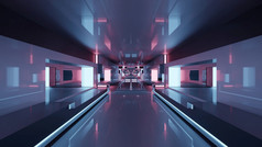 sci插图呃未来主义的隧道与反映粉红色的和蓝色的灯插图照亮sci隧道