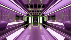 摘要插图呃摘要长隧道与对称的未来主义的设计和紫色的颜色与反射表面插图呃紫色的隧道