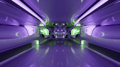 插图呃摘要背景sci隧道与紫色的金属墙反映绿色霓虹灯光插图呃闪亮的几何走廊