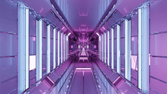 插图呃未来主义的隧道与玻璃镜像墙和紫色的霓虹灯照明呃插图紫色的反光走廊