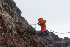 集团的徒步旅行者的小道的富士山