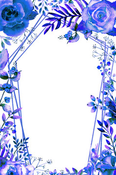 框架框架与蓝色的玫瑰花花海报邀请水彩作文为的装饰问候卡片邀请垂直取向框架框架与蓝色的玫瑰花花海报邀请水彩作文为的装饰问候卡片邀请垂直取向
