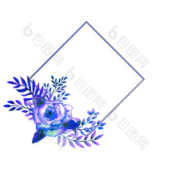的几何框架框架与蓝色的玫瑰花白色孤立的背景<strong>花海报</strong>邀请水彩作文为的装饰问候卡片邀请取向的几何框架框架与蓝色的玫瑰花白色孤立的背景<strong>花海报</strong>邀请水彩作文为的装饰问候卡片邀请
