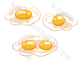 食物图标鸡煮熟的破碎的和生鸡蛋棕色（的）和白色coloran蛋的壳牌和<strong>盒子</strong>一半蛋与的蛋黄插图卡通风格炸蛋集快食物烹饪午餐晚餐早餐自然产品煮熟的煎蛋卷
