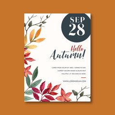 秋天主题海报设计与植物概念你好秋天插图模板