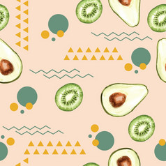 模式设计与水果主题有创意的软绿色颜色无缝的插图设计模板