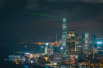 在香港香港城市景观摩天大楼《暮光之城》时间交响乐<strong>团</strong>灯显示从九<strong>龙</strong>岛维多利亚峰和港口旅行和旅游体系结构和工业概念