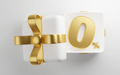 金零百分比的白色礼物盒子与黄金丝带渲染
