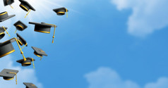 毕业帽与蓝色的天空背景渲染