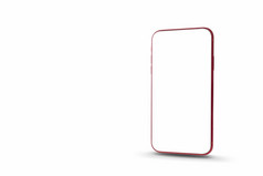 红色的智能手机孤立的空白屏幕为模型白色背景