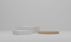 呈现木讲台上白色背景摘要最小的场景与几何基座平台为显示产品演讲模拟显示化妆品产品