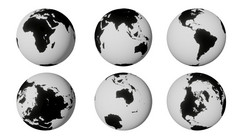 集地球全球不同的方法孤立的白色背景与剪裁路径呈现