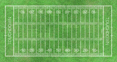 美国足球场条纹草与白色模式行前视图