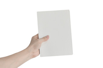 手持有空白色纸孤立的白色背景与剪裁路径复制空间为文本