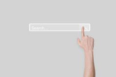 手点击搜索浏览互联网数据信息和网络搜索页面电脑触摸屏幕与复制空间