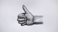手势手显示拇指标志手画行艺术白色纸