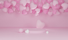 渲染心粉红色的讲台上柔和的背景摘要最小的几何形状背景为情人节一天设计作文产品显示与情人节rsquo一天概念