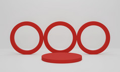 红色的油缸讲台上白色背景摘要最小的场景几何平台形状的讲台上为产品显示渲染插图