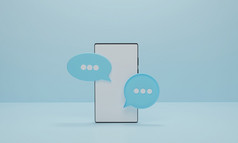 移动智能手机和闲谈，聊天泡沫蓝色的柔和的背景模型最小的为社会媒体消息短信呈现插图