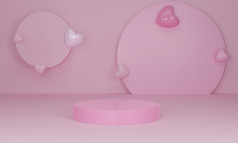 渲染粉红色的心和讲台上站显示产品显示柔和的颜色背景摘要最小的几何形状背景为情人节一天设计作文