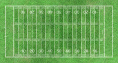 美国足球场条纹草与白色模式行前视图