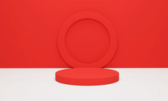 红色的油缸讲台上白色背景摘要最小的场景几何平台形状的讲台上为产品显示渲染插图