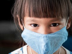 亚洲孩子女孩穿脸面具保护她的从冠状病毒感染病和空气污染新正常的行为