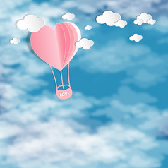 情人节一天的天空和克劳德背景与心粉红色的气球纸模式插图