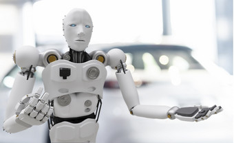 机器人网络未来未来主义的人形与汽车汽车汽车车检查为修复车库行业检查检查员保险维护机械师修复机器人服务技术