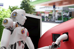机器人网络未来未来主义的人形科技行业车库电动汽车充电器充电加油电站车辆运输运输未来车运输汽车汽车