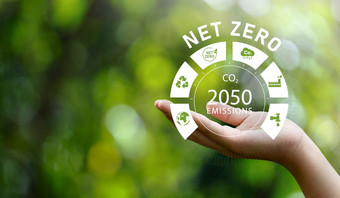 网零排放图标概念手为的环境政策动画概念插图绿色可再生能源技术为清洁未来环境
