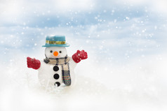 快乐雪人站冬天圣诞节景观快乐圣诞节和快乐新一年概念