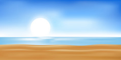 vvector夏天海滩与蓝色的海洋太阳和清晰的天空插图海逃与软散景天空光热阳光明媚的一天模糊的热带海滩与太阳光假期背景