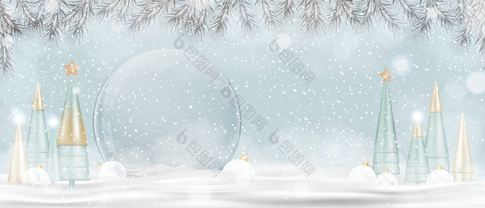 快乐新一年和快乐圣诞节背景圣诞节雪球与锥形树雪玻璃雪全球设计节日圣诞节元素假期海报问候卡摩天观景轮与复制空间